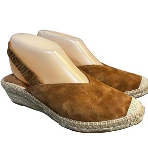 Kanna closed toe jute espadrilles ankle strap Wedge 8.5 brown suede low heel
